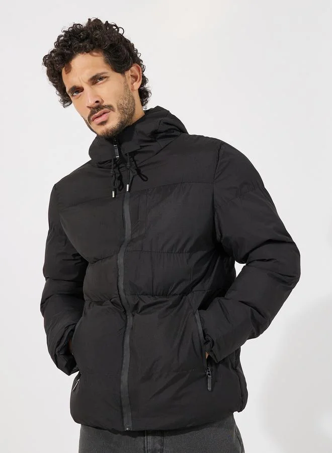 Styli Quilted Hooded Heavy Puffer Jacket with Front Zip