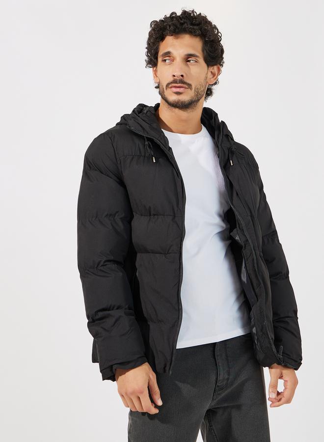 Styli Quilted Hooded Heavy Puffer Jacket with Front Zip - Image 1