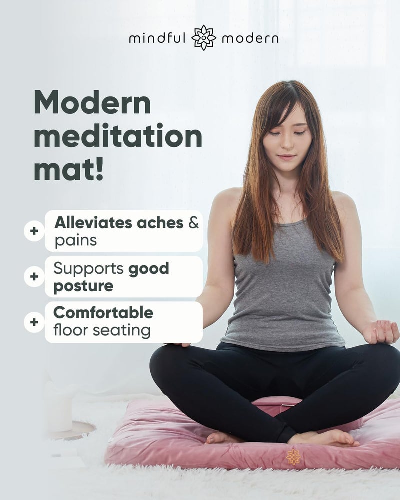 Mindful Modern Velvet Zabuton Meditation Mat | Large Rectangular Yoga Floor Cushion Pillow for Kneeling or Sitting Support | Removable Washable Cover | Perfect Zafu or Bench Complement | Color Pink - Image 2