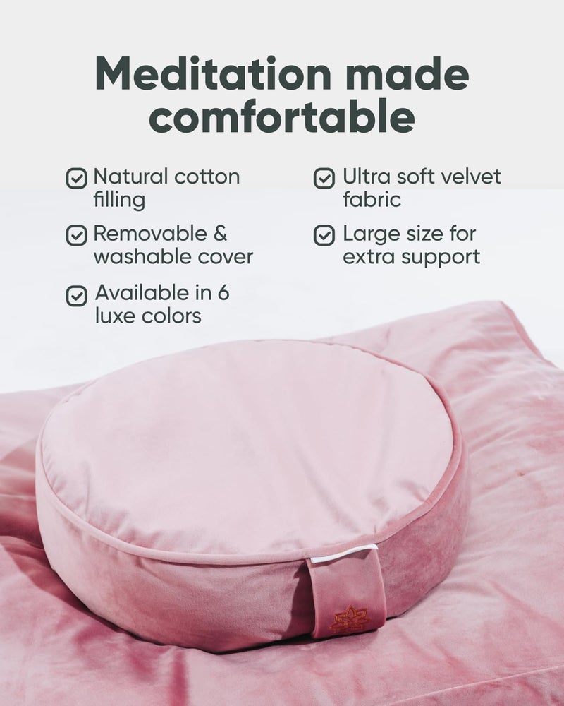 Mindful Modern Velvet Zabuton Meditation Mat | Large Rectangular Yoga Floor Cushion Pillow for Kneeling or Sitting Support | Removable Washable Cover | Perfect Zafu or Bench Complement | Color Pink - Image 4