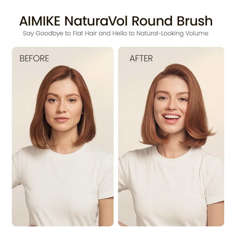 AIMIKE NaturaVol Round Brush for Blow Out, Small Round Hair Brush for Short Hair, Nano Thermal Ceramic Tech Hairbrush for Blow Drying & Curling, with 2 Clips (1.3 Inch Barrel, 2.1 Inch Bristle) - Image 2