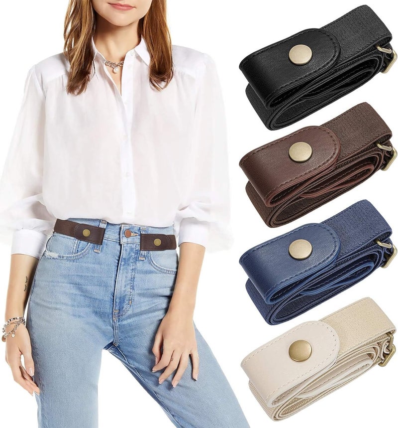 Luckam 4 Pieces No Buckle Elastic Stretch Belts for Men Women, Comfortable Buckle Free Invisible Belts Ajustable Belt for Jeans Pants - Image 1