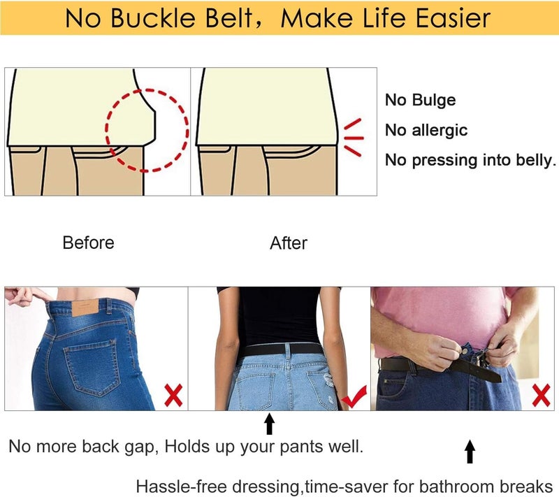 Luckam 4 Pieces No Buckle Elastic Stretch Belts for Men Women, Comfortable Buckle Free Invisible Belts Ajustable Belt for Jeans Pants - Image 5