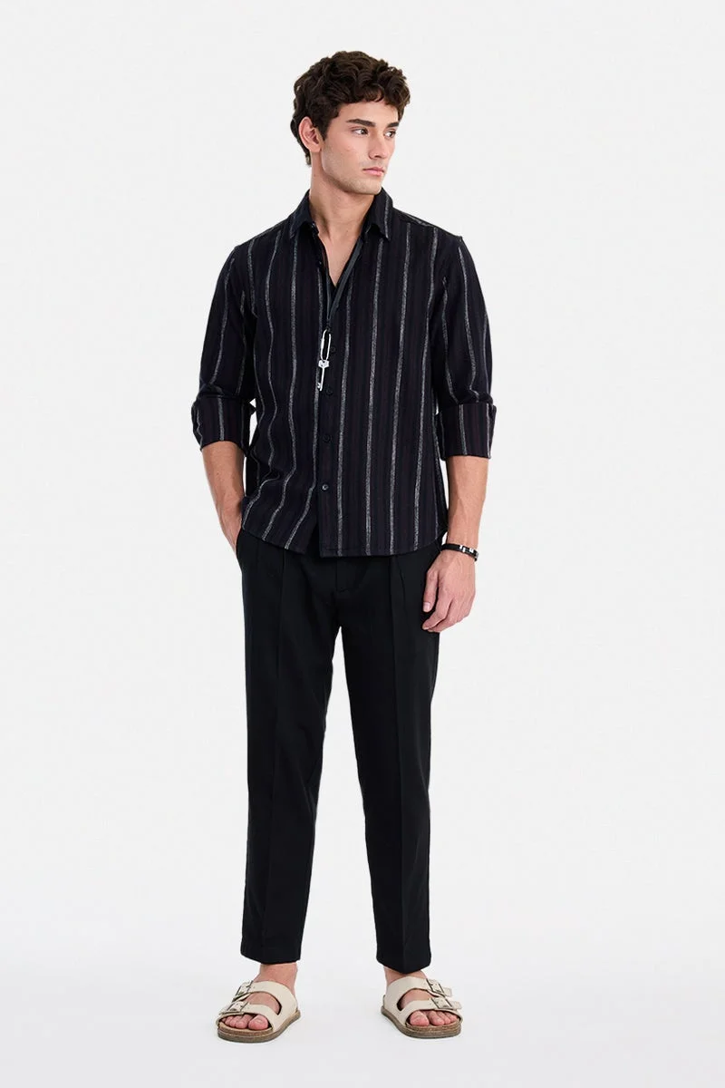 SNITCH Black Striped Long Sleeve Regular Fit Shirt