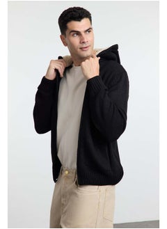 trendyol Black FL Men's Regular Hooded Plain Knitwear Cardigan TMNAW20HI0066  - Image 2