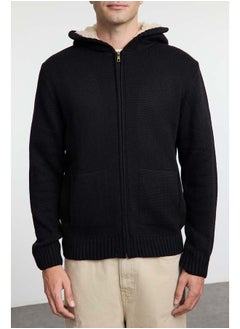 trendyol Black FL Men's Regular Hooded Plain Knitwear Cardigan TMNAW20HI0066  - Image 3