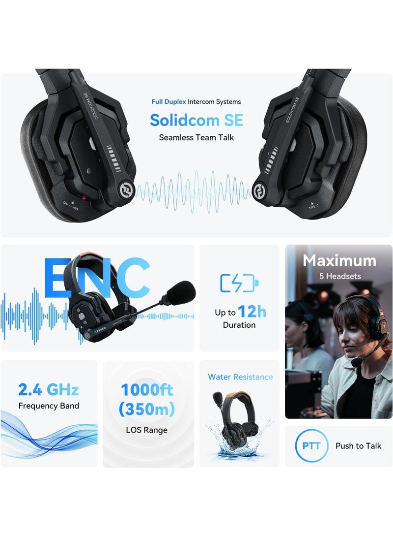 Hollyland Solidcom SE Global 4S Wireless Intercom System – 4-Person Single-Ear, Full-Duplex, ENC Noise-Canceling Headsets, Professional Team Communication for Film, TV, and Live Events - Image 2