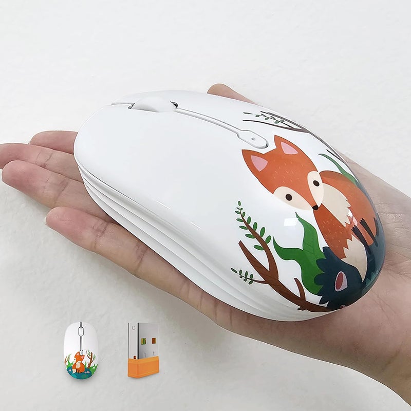 FMOUSE Cute Wireless Mouse, Dual Mode, Bluetooth & 2.4GHz USB Receiver, Silent Clicks, AA-Battery Powered, Handy & Durable, Lovely Little Fox Pattern for Kids and Students on Laptops, Mac, iPad, PC - Image 1