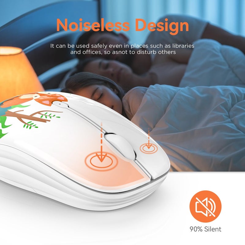 FMOUSE Cute Wireless Mouse, Dual Mode, Bluetooth & 2.4GHz USB Receiver, Silent Clicks, AA-Battery Powered, Handy & Durable, Lovely Little Fox Pattern for Kids and Students on Laptops, Mac, iPad, PC - Image 3