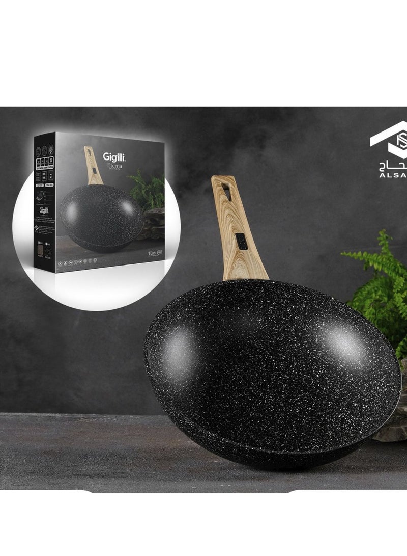 Turkish aluminum frying pan, deep black granite pattern, 28-cm