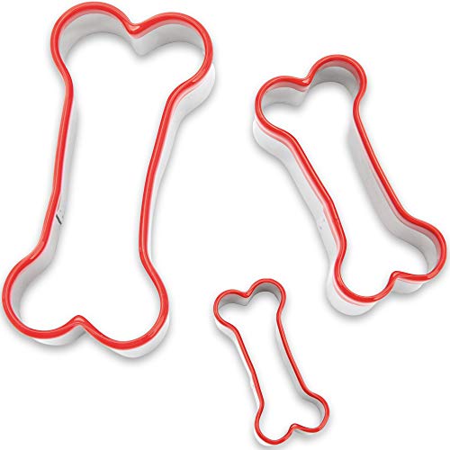 COOKIEQUE 3-Piece Dog Bone Cookie Cutters Set - Dog Treats Cutters, Bone Shapes, 2.4" to 3.9" Soft PVC Coated - Image 1