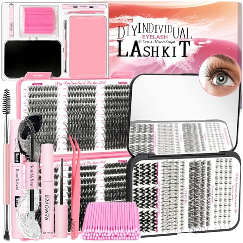 QUKLOGEN طقم تمديد الرموش QUKLOGEN DIY 782 قطعة د Curl 4 أنماط رموش فردية مع مجموعات رموش سفلية ، لاصق رموش و Seal ، مزيل لاصق سريع ، ملاقط فرشاة رموش صغيرة (LASH001) - Image 1