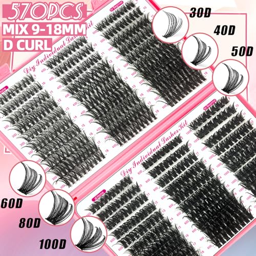 QUKLOGEN طقم تمديد الرموش QUKLOGEN DIY 782 قطعة د Curl 4 أنماط رموش فردية مع مجموعات رموش سفلية ، لاصق رموش و Seal ، مزيل لاصق سريع ، ملاقط فرشاة رموش صغيرة (LASH001) - Image 2