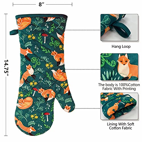 RED LMLDETA Oven Mitts Cotton Fashion Cute Fox Design 1 pair Heat Resistant Oven Gloves Safe Cooking Baking Grilling Barbecue Machine Washable (fox, oven mitts) - Image 2