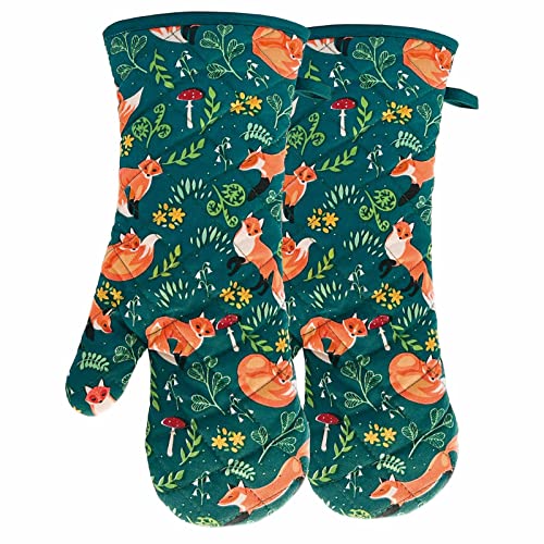 RED LMLDETA Oven Mitts Cotton Fashion Cute Fox Design 1 pair Heat Resistant Oven Gloves Safe Cooking Baking Grilling Barbecue Machine Washable (fox, oven mitts) - Image 1