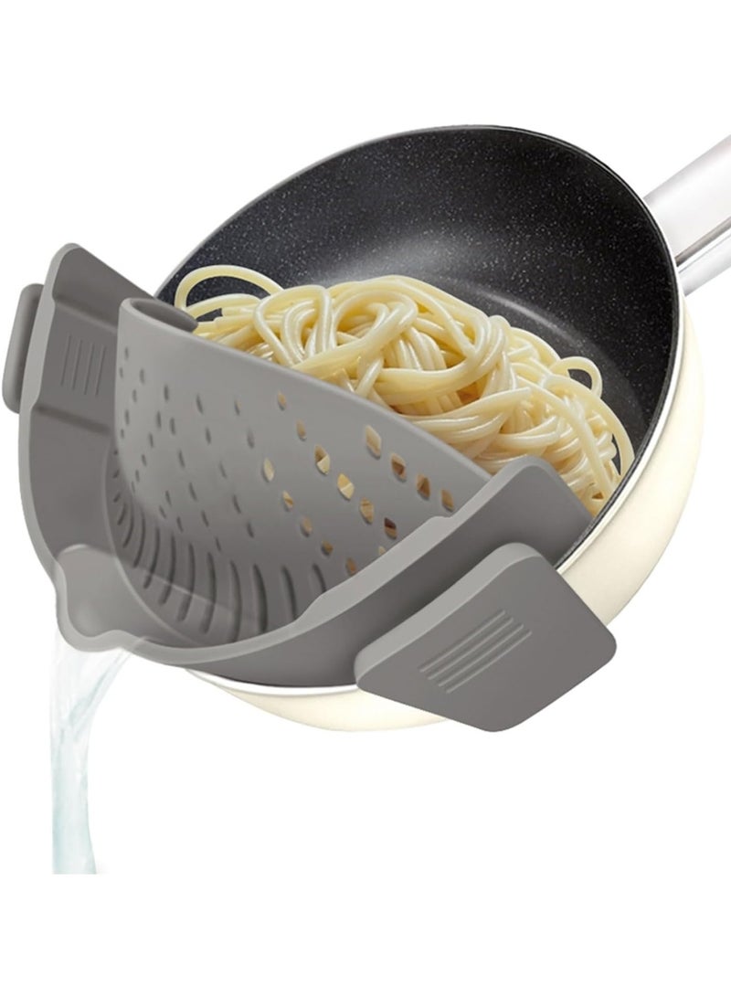 Clip on Strainer for All Pots Pan,Silicone Pasta Strainer Kitchen Gadgets,Collapsible Colander for Noodle,Vegetables,Fruit,Spaghetti - Image 1