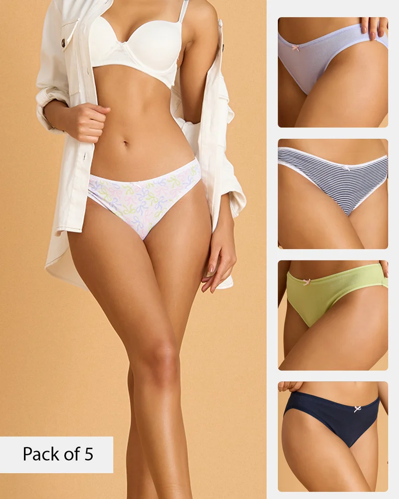 Redtag Women Assorted 5 Pack Printed Bikini Briefs