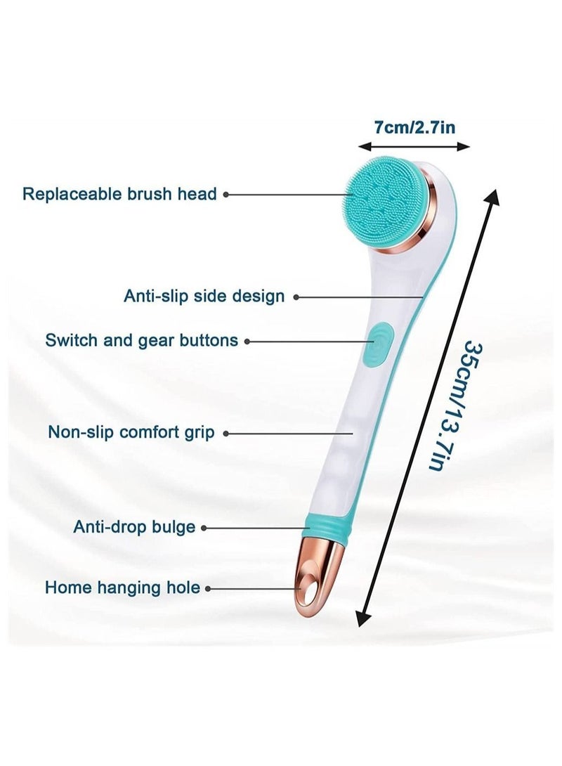 Electric Body Brush, Scrubber Shower Brush with Long Handle, Back 4 Spin Heads, USB Rechargeable Silicone for Cleansing Exfoliation Waterproof and Non-Slip - Image 2