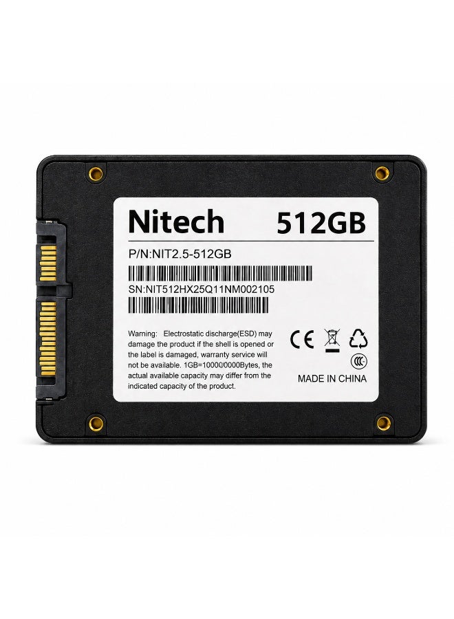 نيتك نيتيك SSD داخلي 512 جيجابايت SATA III مقاس 2.5 بوصة للابتوب والكمبيوتر المكتبي أسود - Image 1