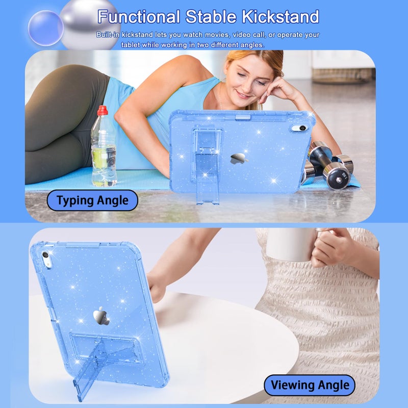 Rantice Case for iPad A16 11-inch 11th Generation, iPad 10th Generation Case 10.9 Inch, Pencil Holder & Kickstand - Slim, Glittery and Shockproof Bumper for Women and Girls, Blue Glitter - Image 5