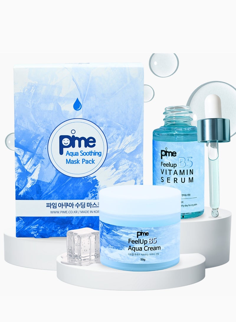 PIME Barrier Repair Skincare Set | 10 Hydrating Sheet Masks, Aqua Cream & Vitamin Serum 50ml | Anti-Aging with Panthenol, Hyaluronic Acid & Bee Venom | For Acne-Prone Skin, Dark Spots & Wrinkle Care - Image 1