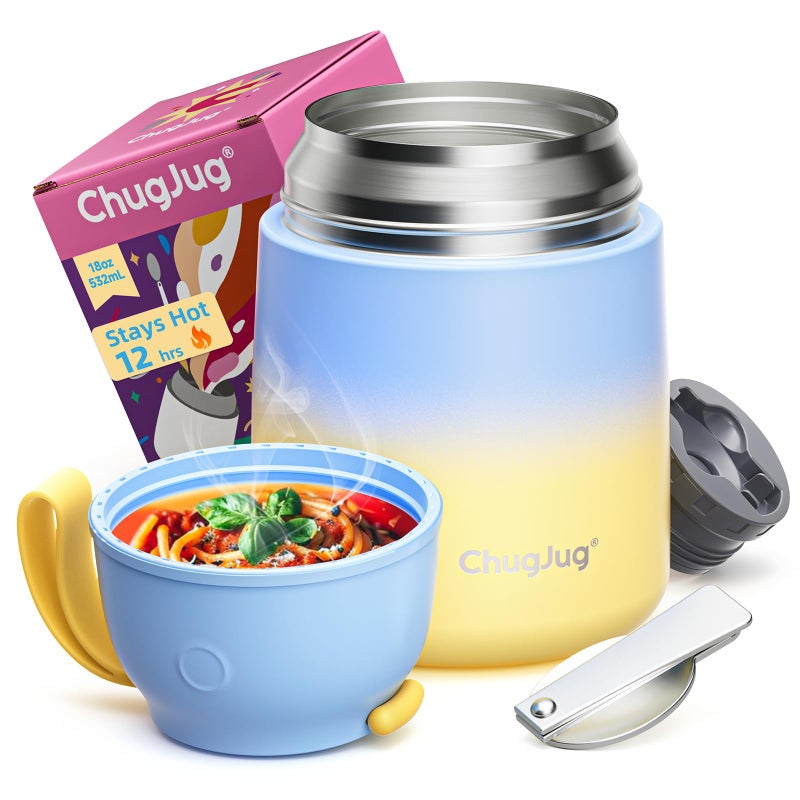 ChugJug Thermo for Hot Food for Adults Kids | Wide Mouth, 18 oz Insulated Food Container with Spoon, Leakproof Soup Thermo for School Office Travel, Thermal Steel Food Jar Easy to Carry (Light Blue) - Image 1