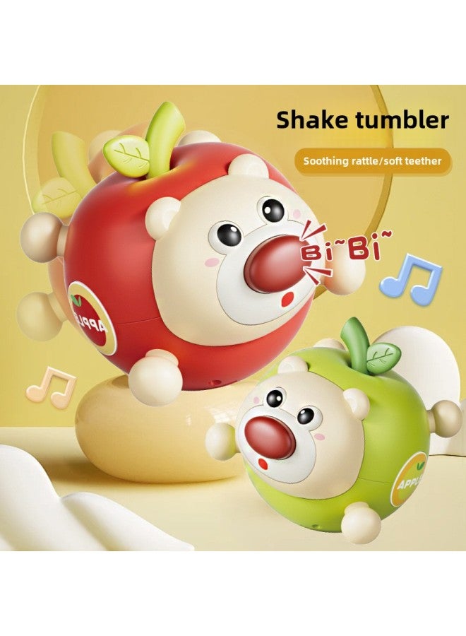 Baby Apple Tumbler Rattle Soothing Bite Molars Soft Rubber Puzzle Early Education Baby Vocalization Hand Catch Ball Toy-Color:Apple Bear Tumbler (red)  - Image 2