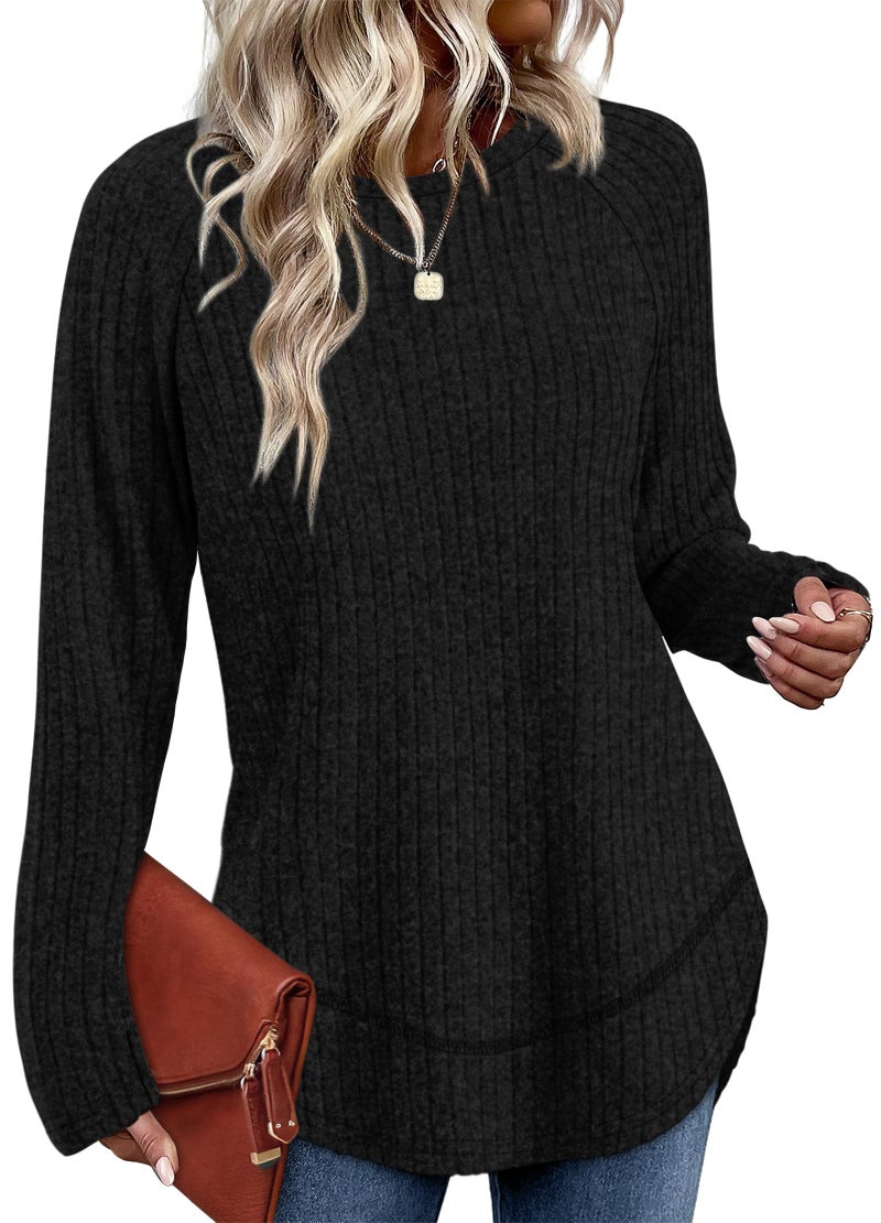WIHOLL Plus Size Tops for Women Long Sleeve Shirts Ladies Fashion Fall Tunic Sweaters Winter Clothing Spring Outfits Black 2XL - Image 2