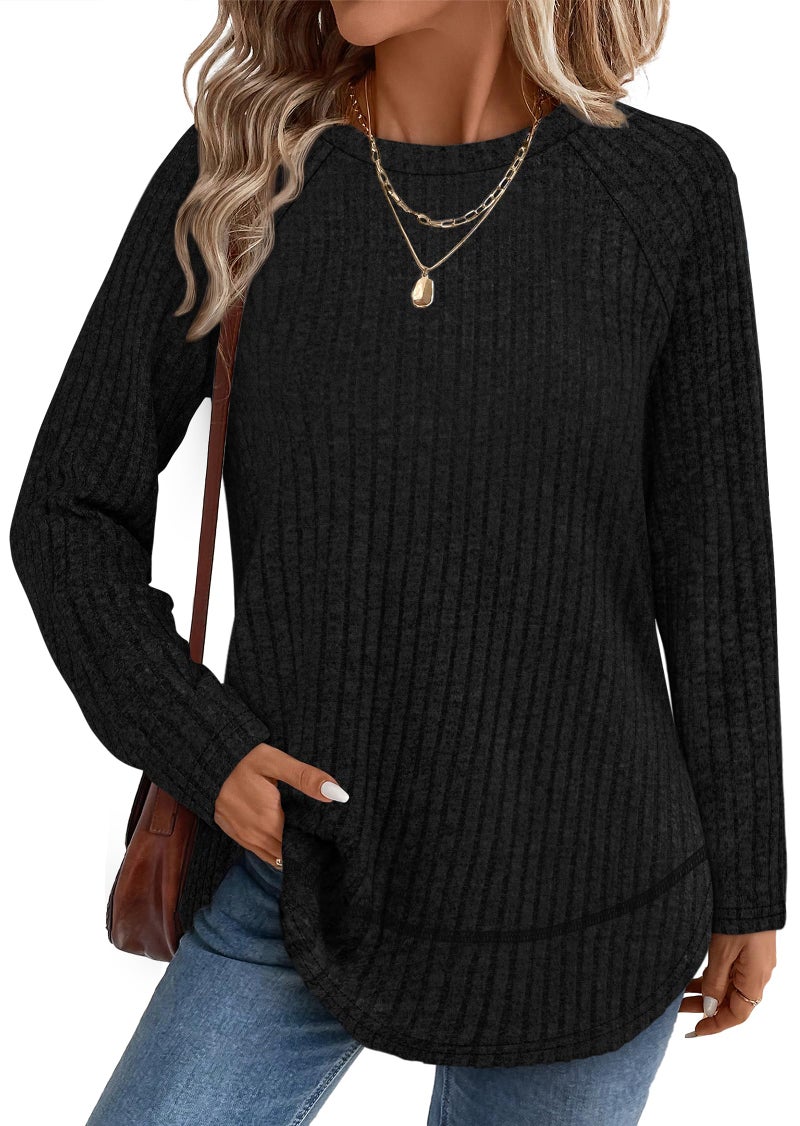 WIHOLL Plus Size Tops for Women Long Sleeve Shirts Ladies Fashion Fall Tunic Sweaters Winter Clothing Spring Outfits Black 2XL - Image 1