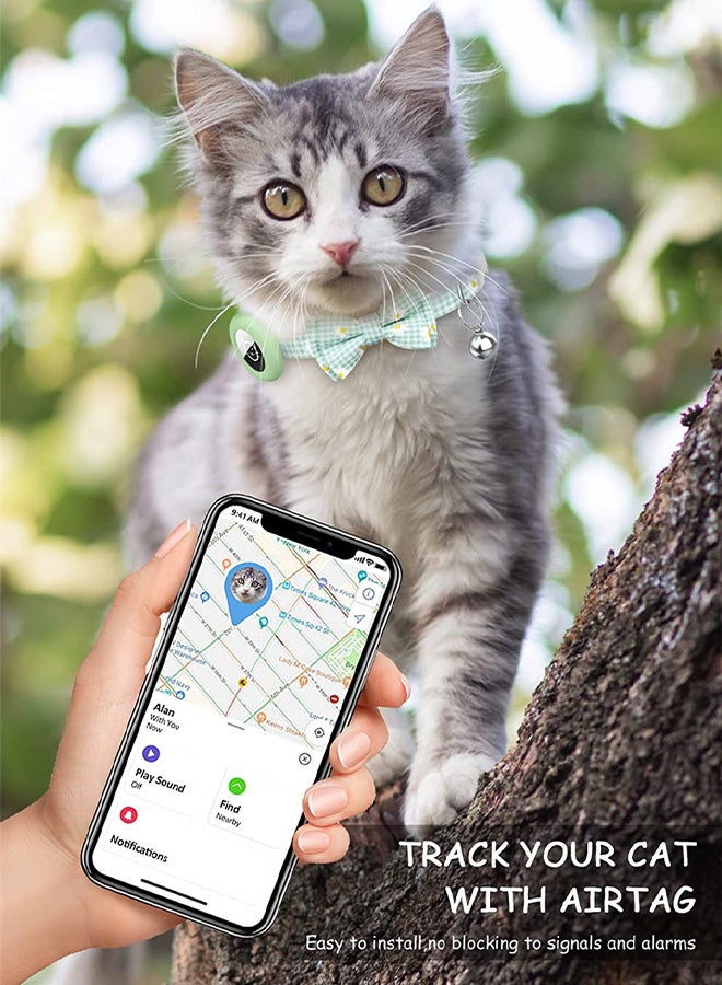 VINSOC Cat Collar Airtag Cat Collar with Bell and Safety Buckle in 7.8/13" Length Collar with Waterproof Airtag Holder Dog Puppy Green - Image 3
