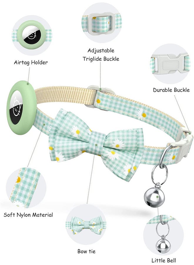 VINSOC Cat Collar Airtag Cat Collar with Bell and Safety Buckle in 7.8/13" Length Collar with Waterproof Airtag Holder Dog Puppy Green - Image 2