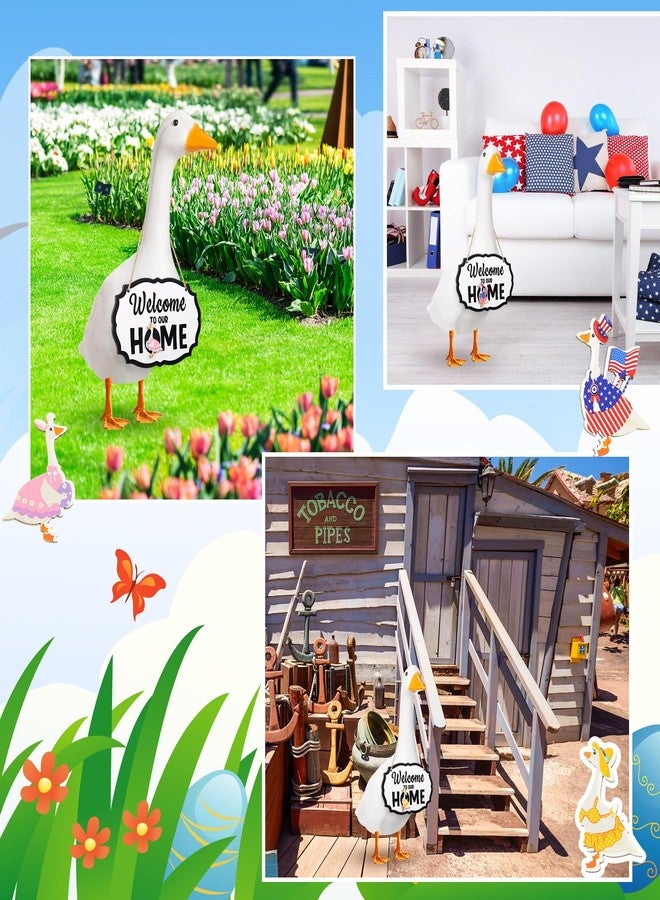 Memorywuu 16 Pcs Interchangeable Porch Goose Welcome Sign Seasonal Holiday Goose Sign with Wooden Holiday Geese Magnetic for 23"Cement Plastic Porch Geese Outdoor Statue Patio(Black,White,Oval) - Image 5