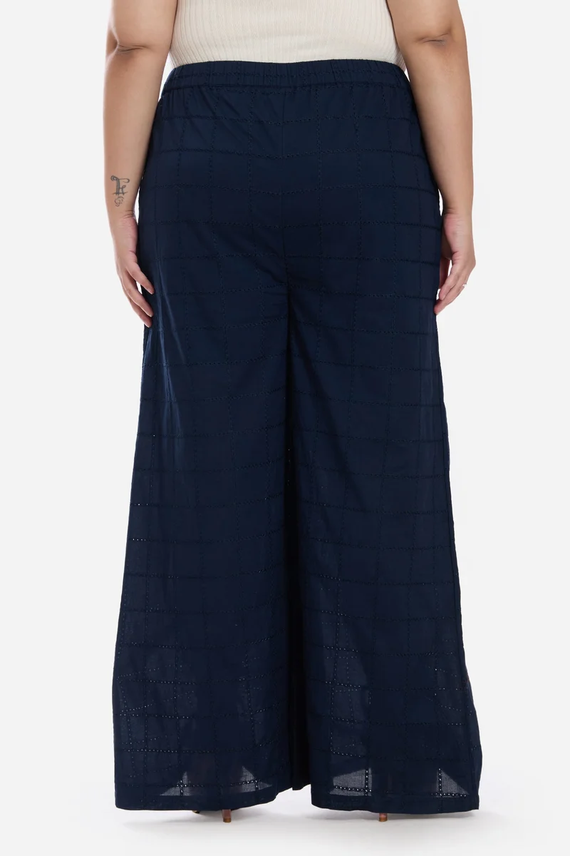 Virgio  Self Design Cotton Wide Leg Pull On Plus Size Pants for Women for Women | Best Price UAE