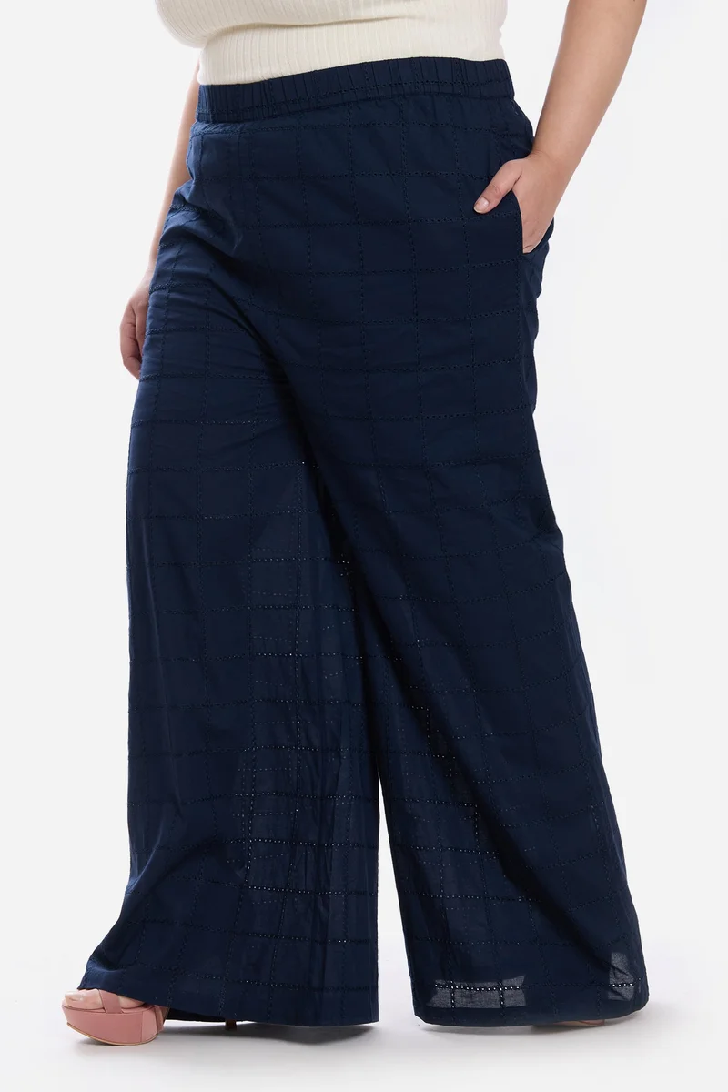 Virgio  Self Design Cotton Wide Leg Pull On Plus Size Pants for Women for Women | Best Price UAE
