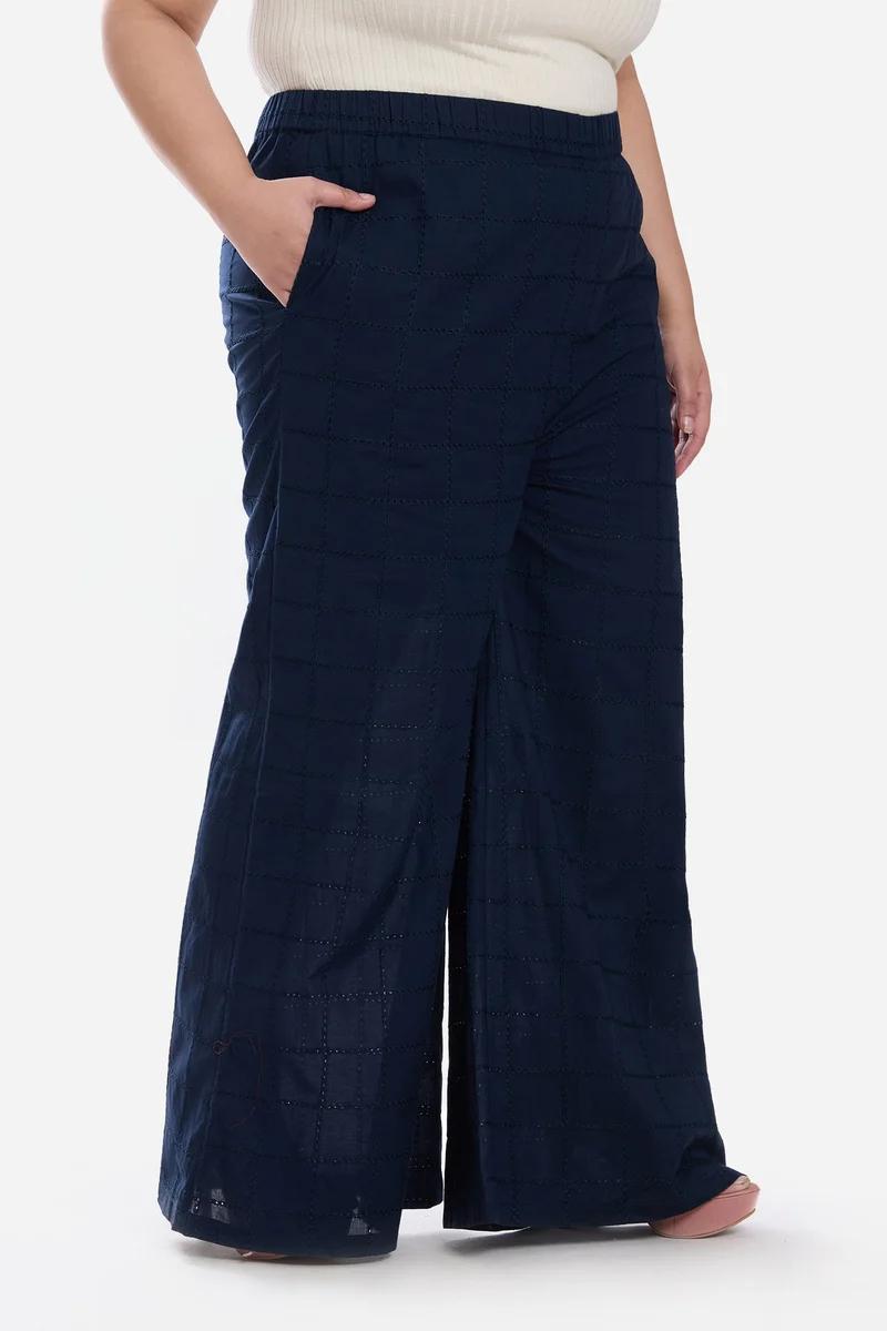 Virgio  Self Design Cotton Wide Leg Pull On Plus Size Pants for Women for Women | Best Price UAE
