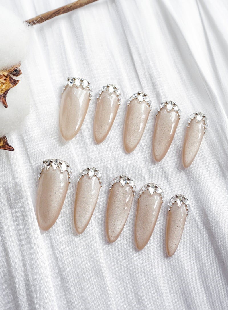 Artist Design/3D Cindrerlla (Handmade)/Press On nails/Luxury Hand Painted/Long Almond/10 PCS/M Size - Image 1