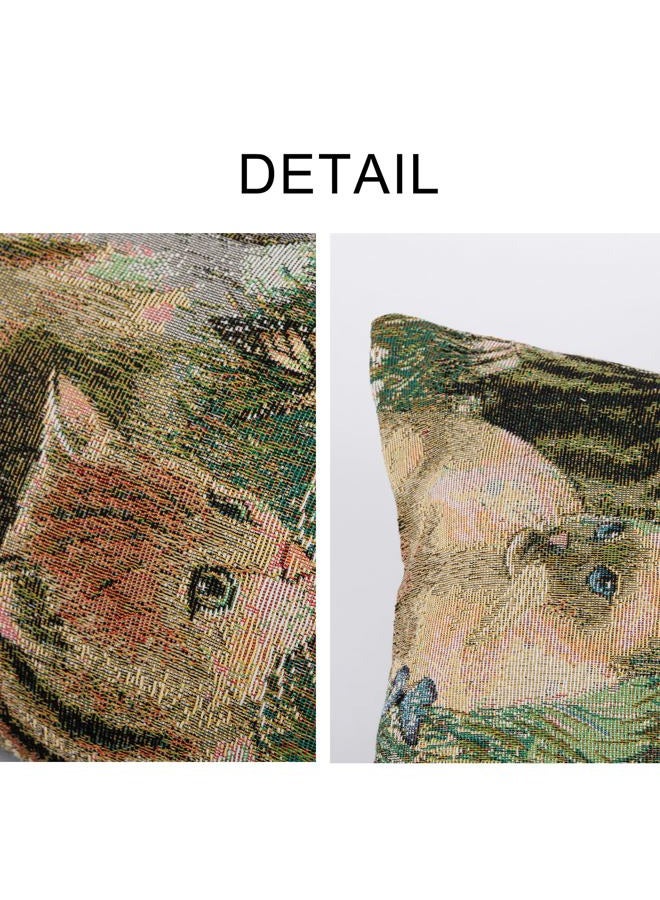 RinRinfam Kitten Series Lumbar Throw Pillow Cover 12x 20, Art Painting Cute Cat Farmhouse Neutral Linen Pillow Cushion Cases, Modern Decorative Pillows for Bed, Outdoor Couch Bedroom Car Green - Image 2