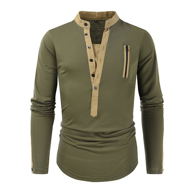 2025 Independent Station Summer Men'S Outdoor Tactical Zipper Comparison Color Henry T-Shirt - Image 3