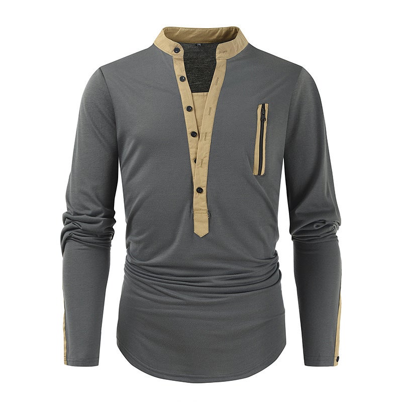 2025 Independent Station Summer Men'S Outdoor Tactical Zipper Comparison Color Henry T-Shirt - Image 1