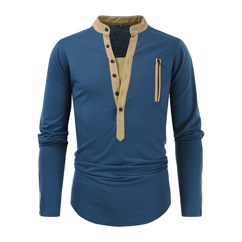 2025 Independent Station Summer Men'S Outdoor Tactical Zipper Comparison Color Henry T-Shirt - Image 5