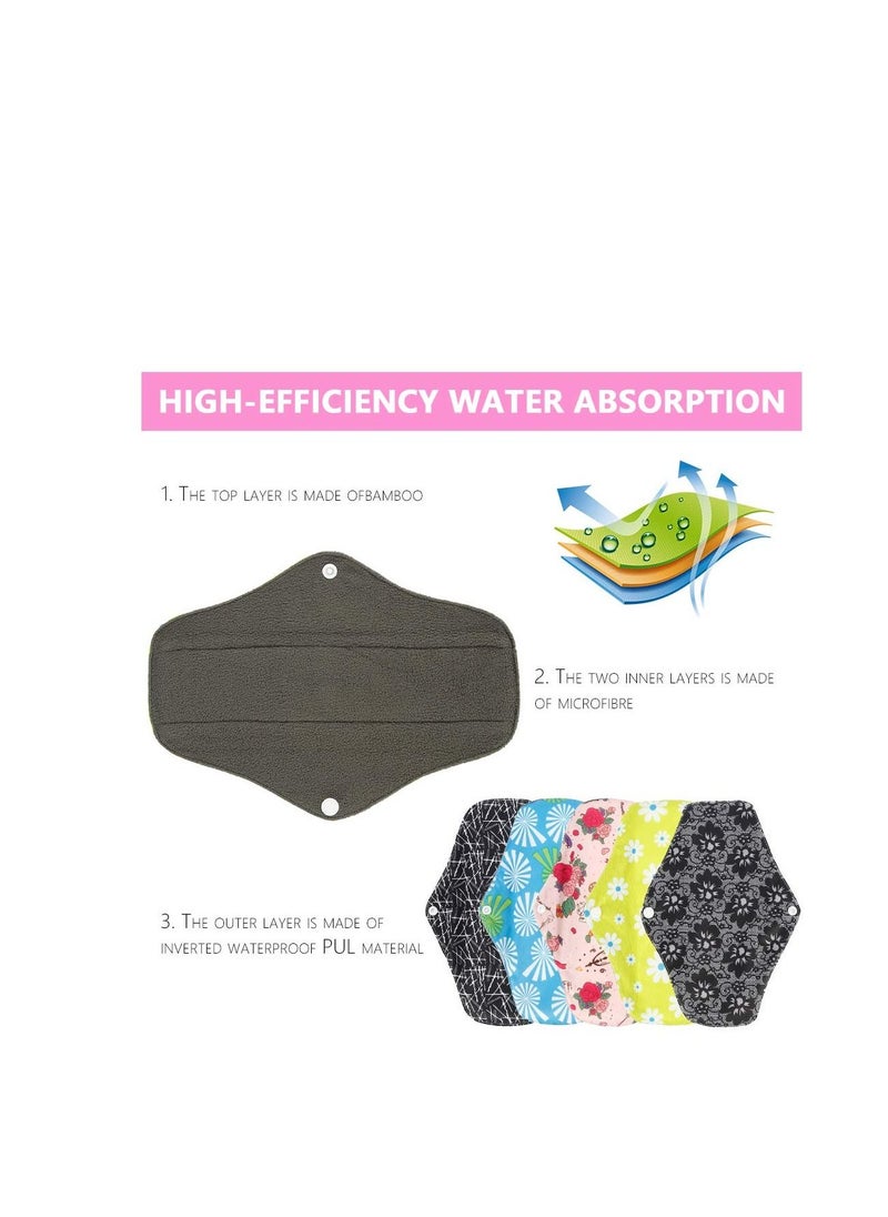 Y&D 5 Pack Reusable Sanitary Pads, Bamboo Charcoal Towels, Washable Waterproof Menstrual Absorbent Cloth Medium to Heavy Flow Eco Friendly Pads  - Image 4