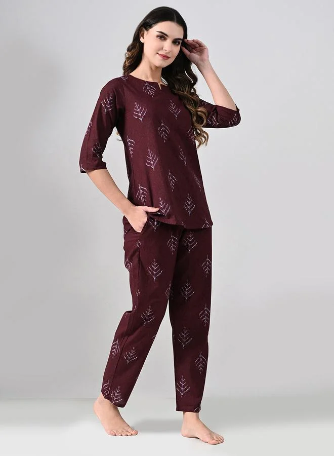 تايك تو طقم بيجاما من بنطال وبلوزة قطن مطبوعة