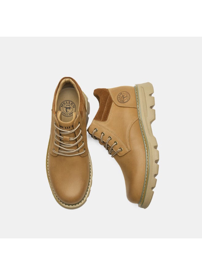 Mellen Low-top Round Toe Fashion Boots Vintage Leather Anti-slip Wear-resistant Martin Boots Mf797301 Yellow Brown Size 41 - Image 2