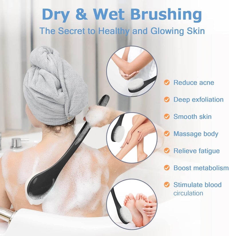 PRAMANTA Bath & Shower Back Brush with Soft Bristles // Long Handle Bathing, Spa Body Scrubber Back Brush Skin Massage Bath Brush (1Pcs) - Image 5