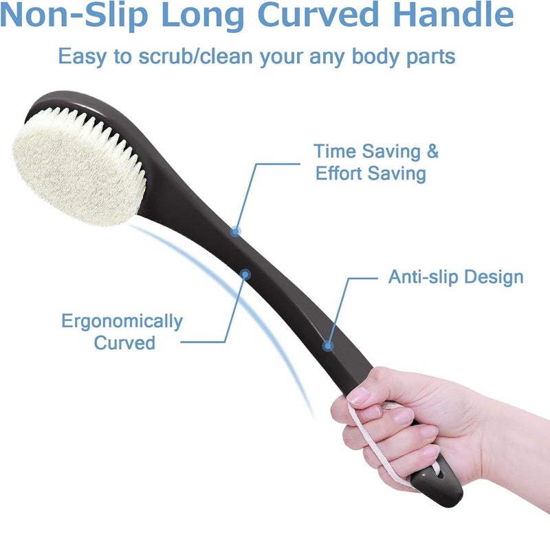 PRAMANTA Bath & Shower Back Brush with Soft Bristles // Long Handle Bathing, Spa Body Scrubber Back Brush Skin Massage Bath Brush (1Pcs) - Image 4