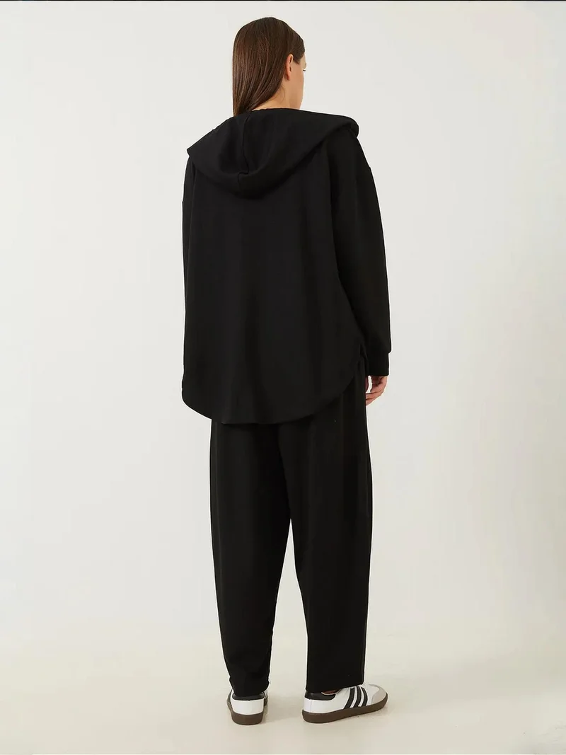 Bianco Lucci LUCCI Hooded Long Sweatshirt and Wide Leg Tights Two-Piece Set