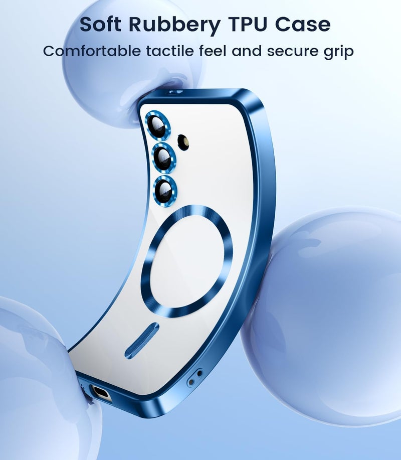 VONZEE Clear Logo Electroplating Transparent Clear Case for Samsung S25 Plus 5G, Magnetic Plating Electroplate TPU Cover, Individual Camera Protection for Each Lens-Blue - Image 4