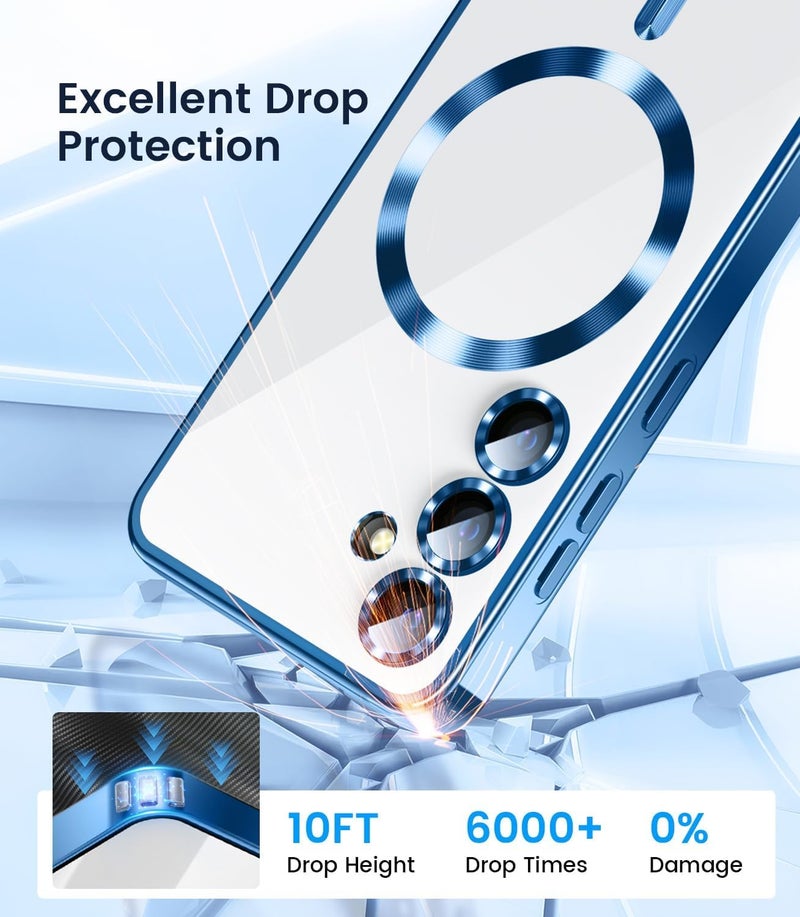 VONZEE Clear Logo Electroplating Transparent Clear Case for Samsung S25 Plus 5G, Magnetic Plating Electroplate TPU Cover, Individual Camera Protection for Each Lens-Blue - Image 5