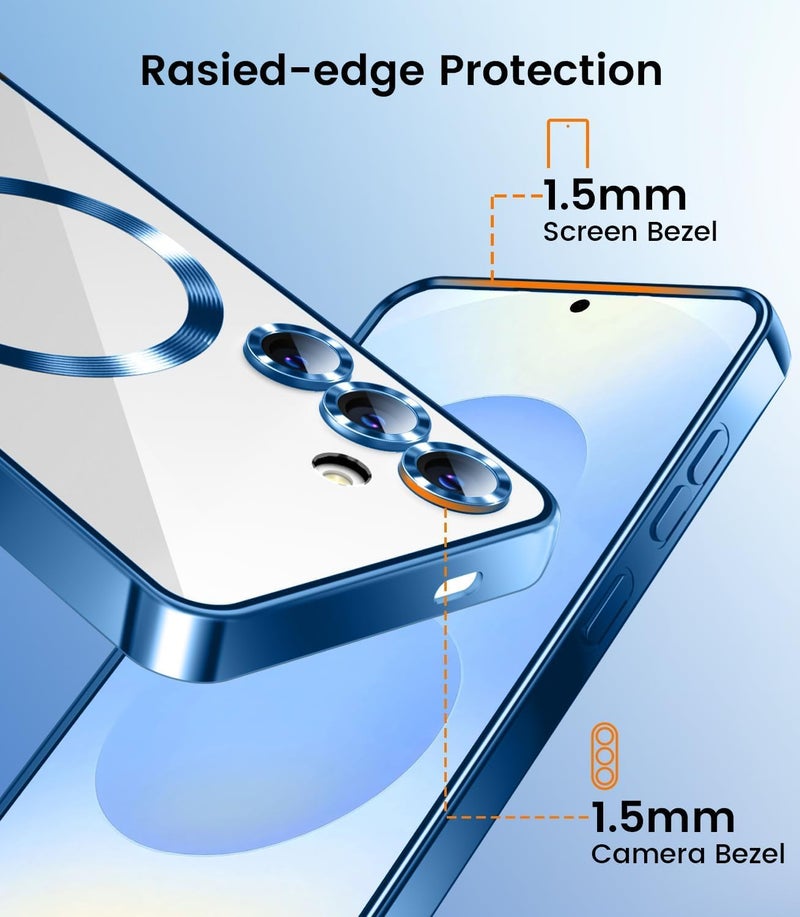 VONZEE Clear Logo Electroplating Transparent Clear Case for Samsung S25 Plus 5G, Magnetic Plating Electroplate TPU Cover, Individual Camera Protection for Each Lens-Blue - Image 3