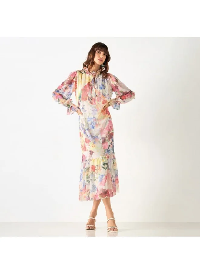 2Xtremz 2Xtremz All-Over Floral Print Dress with Tie-Ups and Volume Sleeves